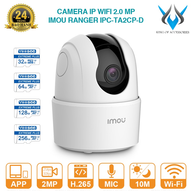 Camera IP Wifi IMOU Ranger 2C-D 2.0MP FullHD 1080P xoay 360 độ đàm thoại 2 chiều - tuỳ chọn dung lượng thẻ nhớ (Trắng)