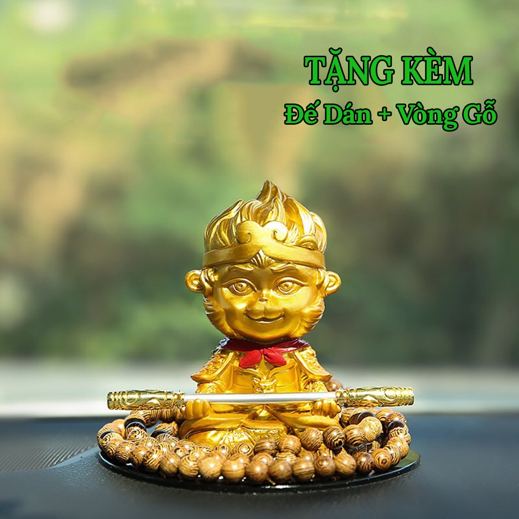 Tượng Tôn Ngộ Không Để Trang Trí Taplo Ô Tô - Có Tặng Kèm Đế Dán, Gậy Thép Kim Cô Và Vòng Gỗ