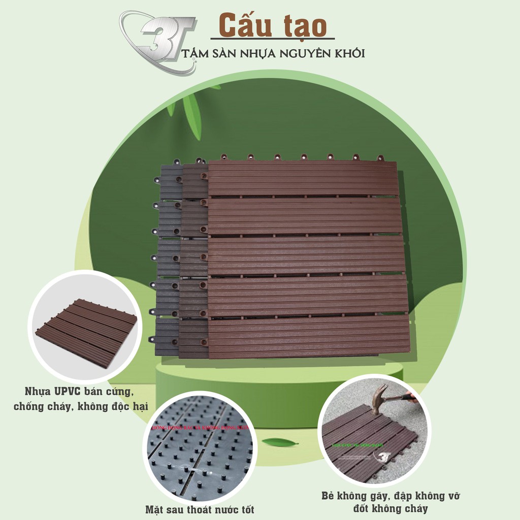 Tấm Nhựa Lót Sàn Ban Công Nhà Vệ Sinh Chống Trơn Trượt  Kt 30x30x1cm
