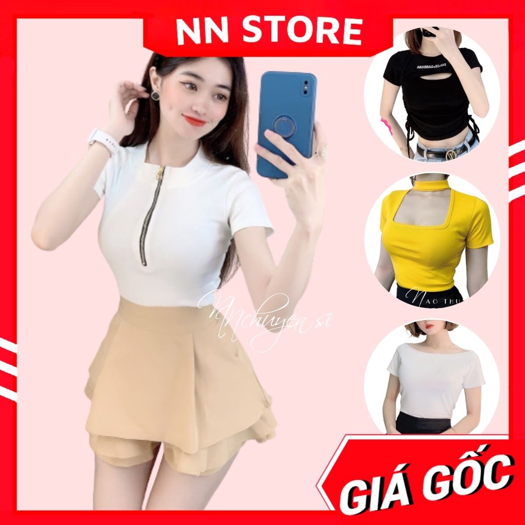 Áo kiểu nữ phối tia kéo chất thun borip co giãn ABR 🛑 Áo thun nữ ôm body dễ thương