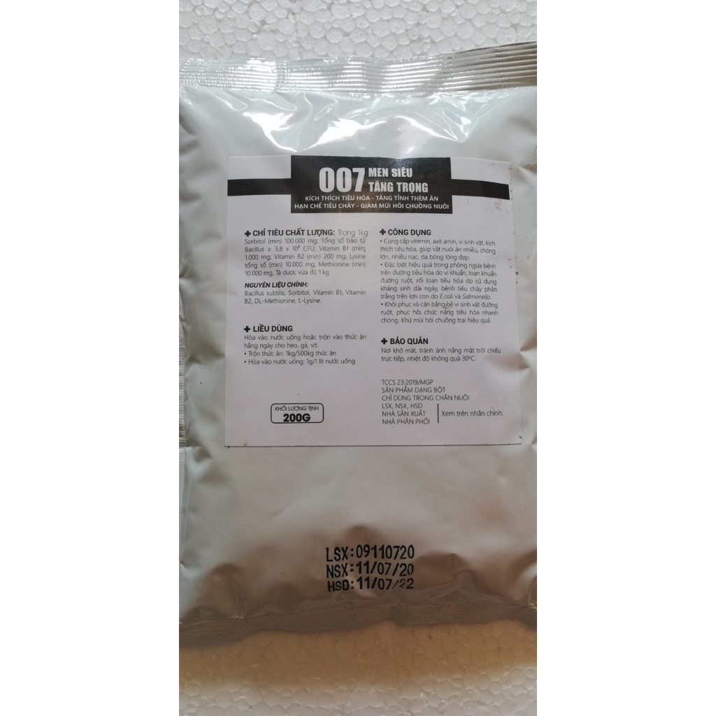1kg Men Siêu Tăng Trọng 007- 5 trong 1 dùng cho gia súc, gia cầm, Chó mèo