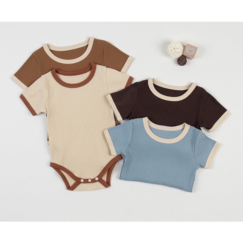 Bodysuit cộc tay TRƠN cổ viền chất thun lạnh mát mẻ, 4 màu siêu đẹp cho bé (4-10kg)