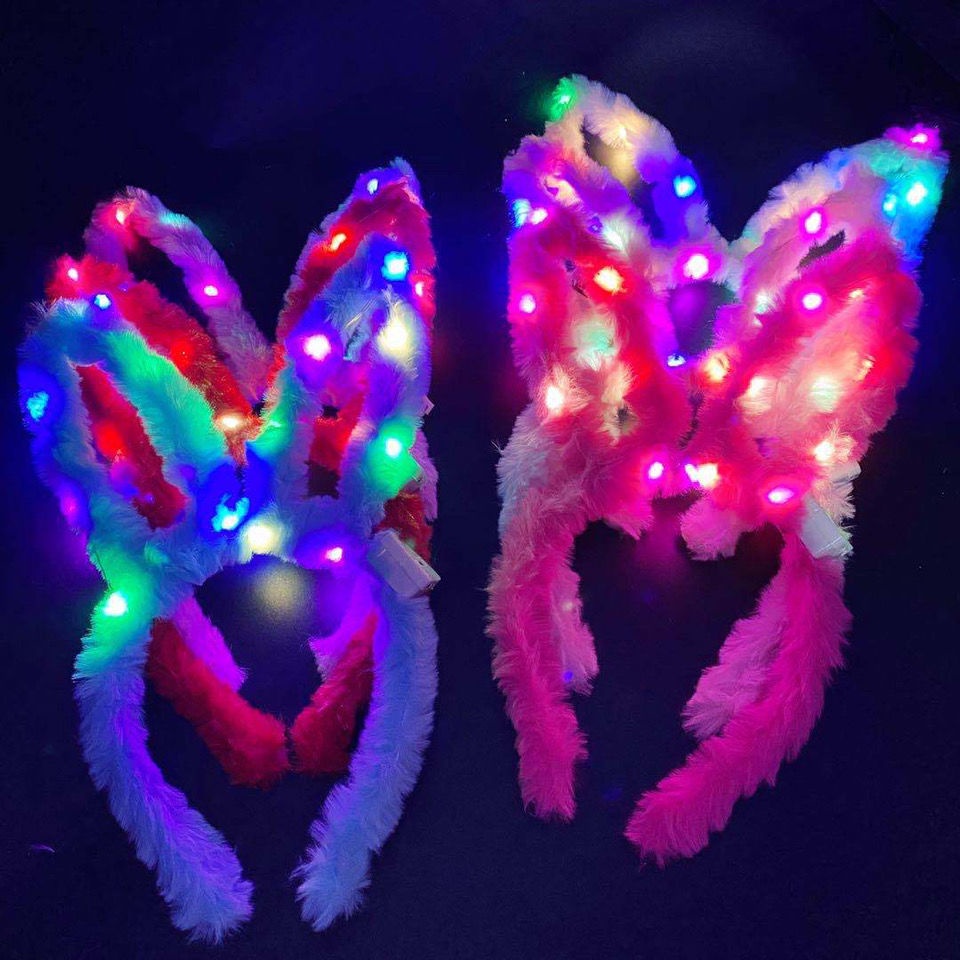 Băng Đô Tai Thỏ 14 Đèn LED Phát Sáng Dành Cho Trẻ Em