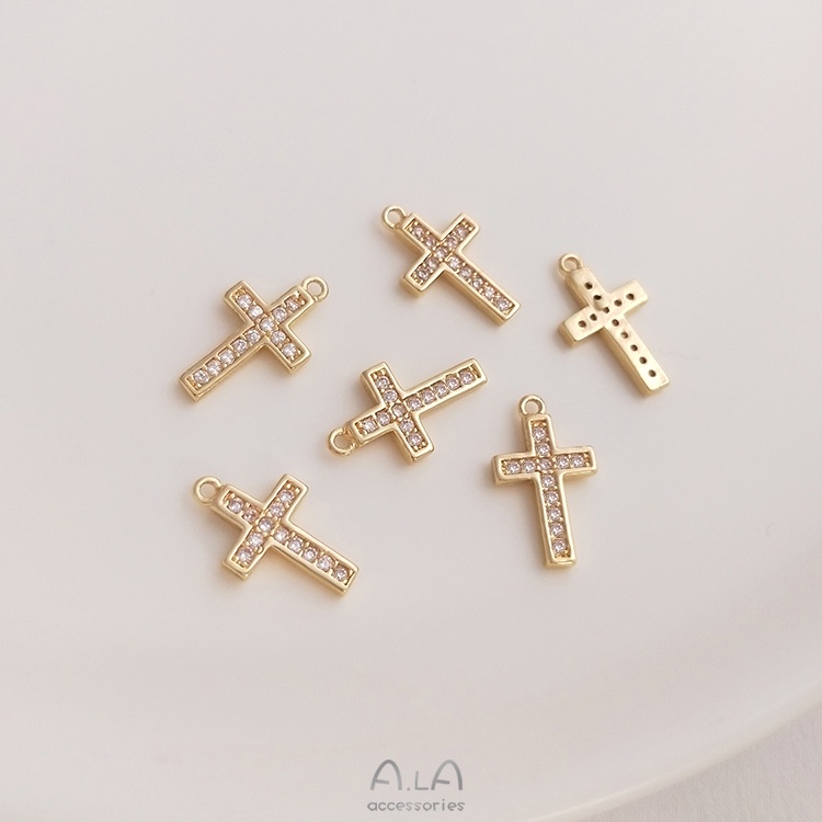 Mặt Vòng cổ Hình Thánh Giá Bằng Đồng 14K Đính Đá Zircon Tự Làm