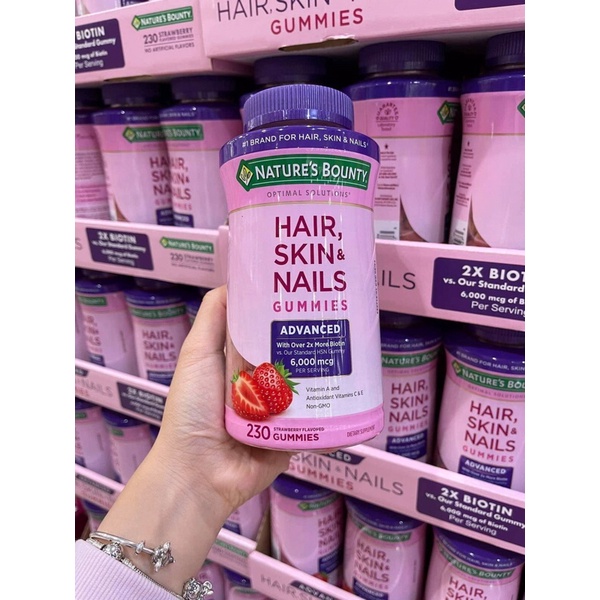 Kẹo đẹp da móng tóc 2x Biotin- Nature’s Bounty Advanced 6000mcg Dâu