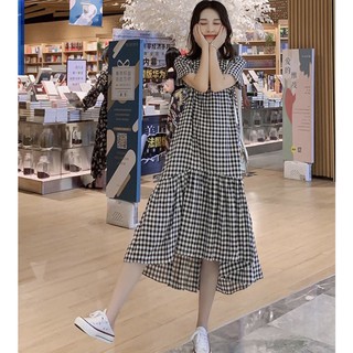 Đầm váy freesize caro đuôi cá lệch tà