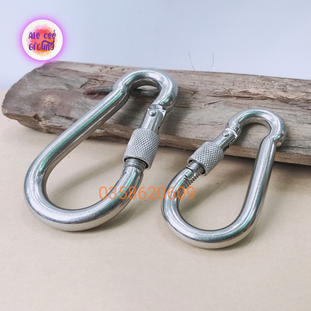 Móc Khóa Leo Núi , Dã Ngoại , Treo Võng Inox 304 Nguyên bản Chịu Lực Tốt loại, Khoen móc kéo 10mm và 7mm