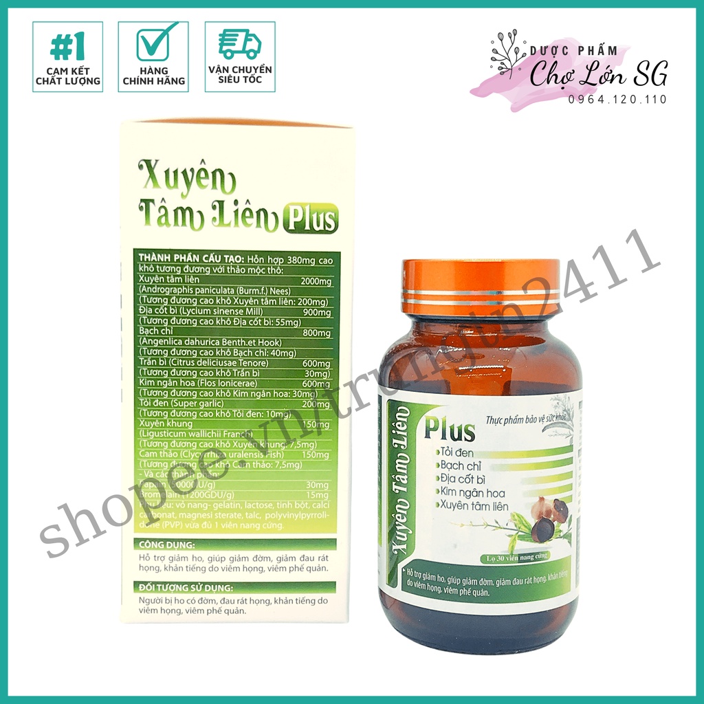 Viên uống Xuyên Tâm Liên Plus hỗ trợ giảm ho, giảm đờm  - Hộp 30 viên