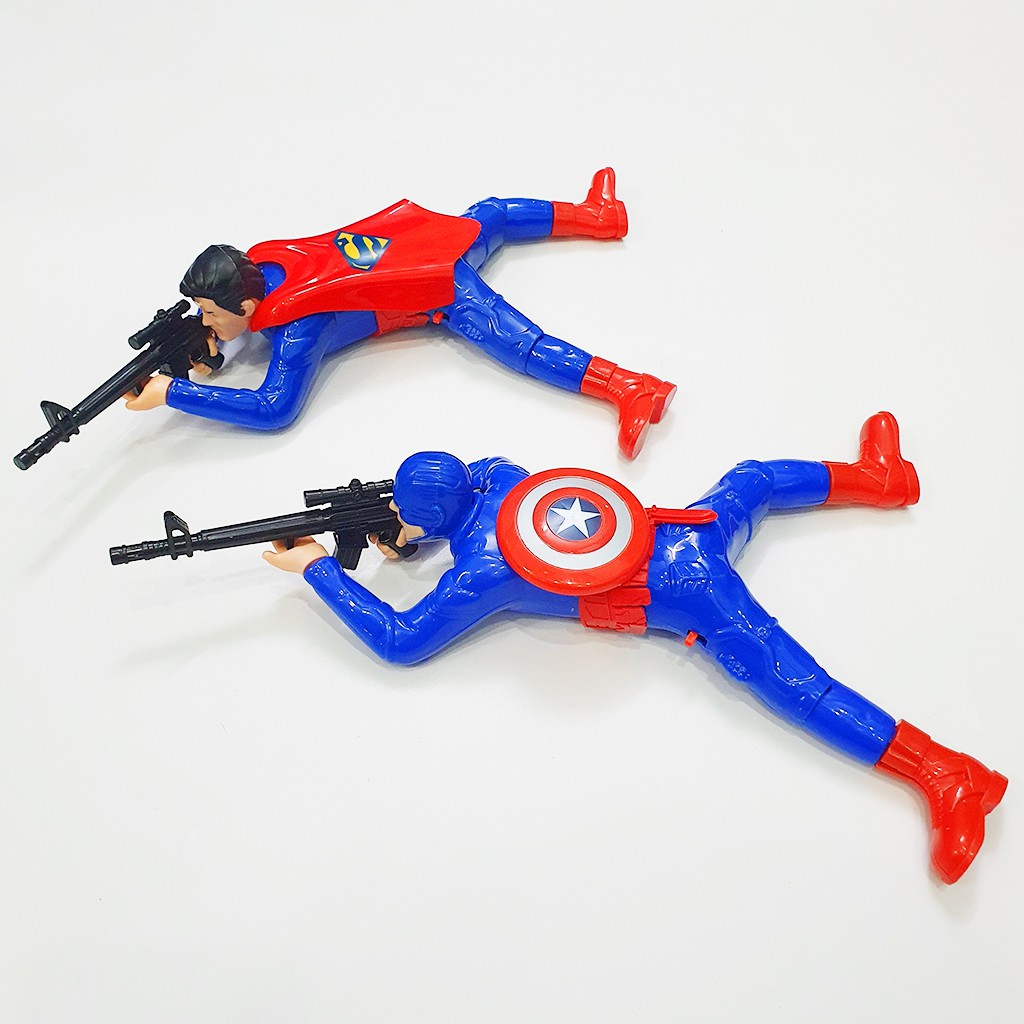 Đồ chơi người nhện đội trưởng Mỹ Siêu nhân bò bắn súng.