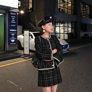 Bộ đầm dạ Tweed áo khoác+chân váy