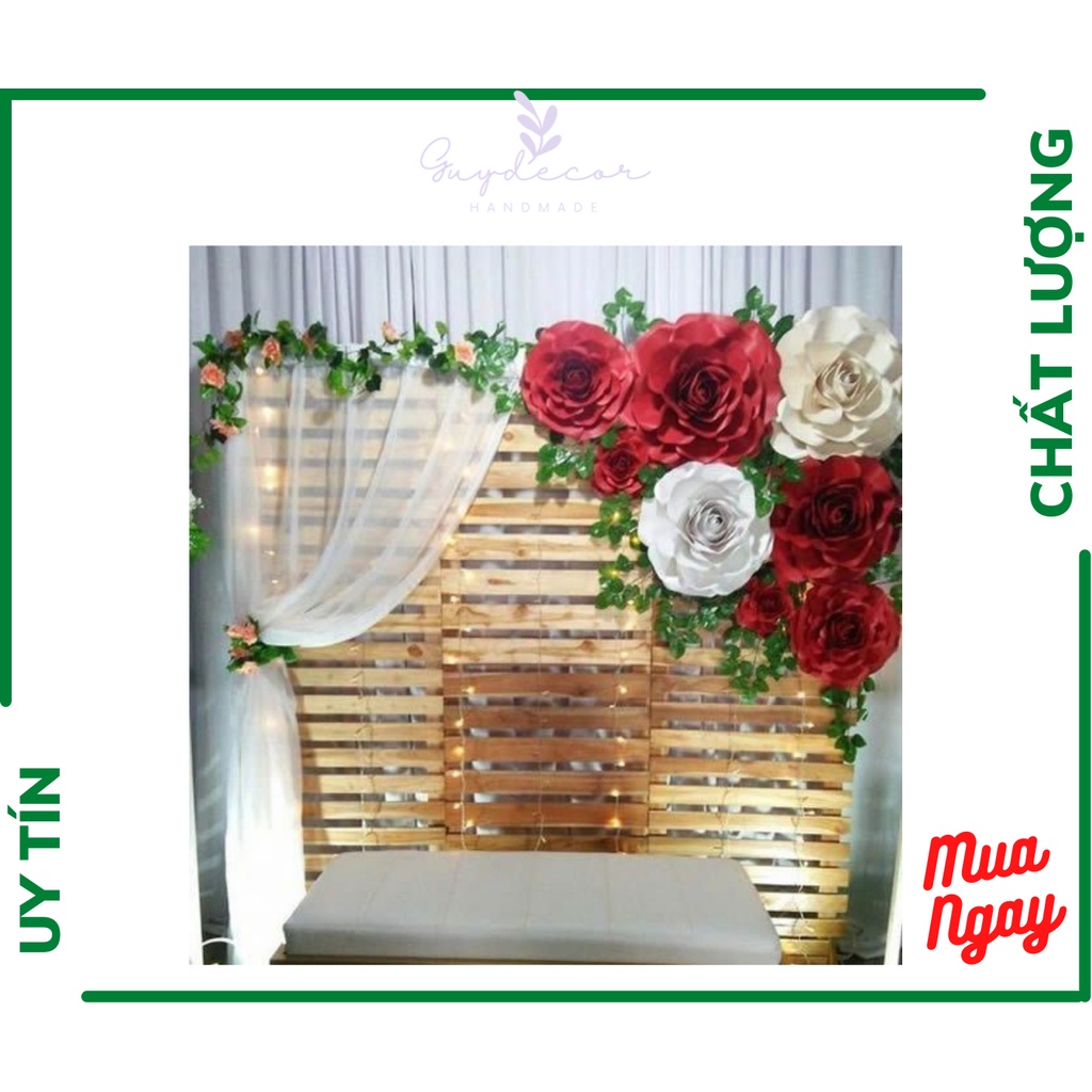 Hoa giấy trang trí backdrop, hoa hồng giấy handmade, hoa trang trí tường SH13