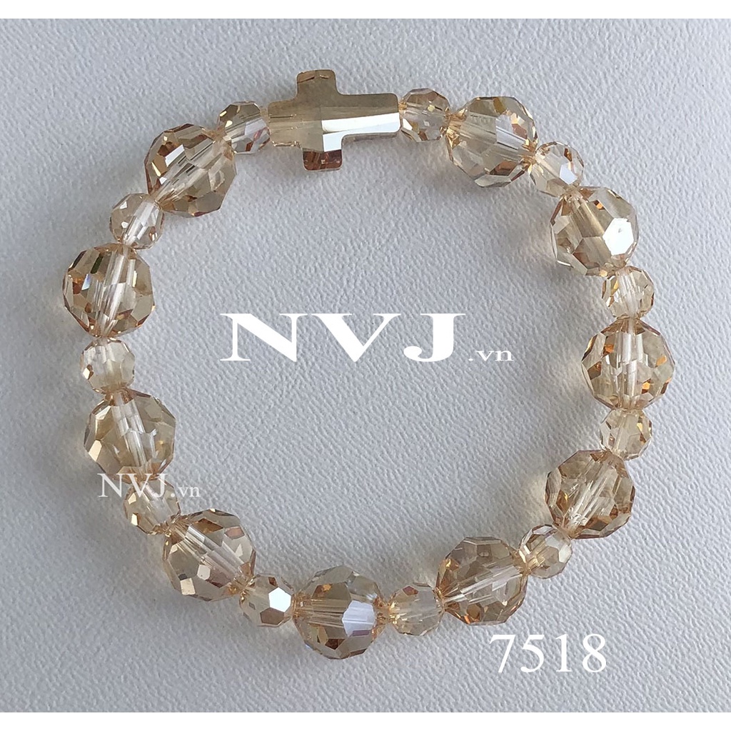 Vòng tay mân côi hạt tròn 10ly & 6ly pha lê Áo Swarovski crystal 5000 màu trà 001GSHA