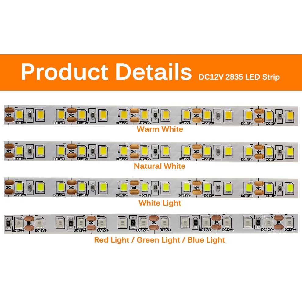 5M LED Strip Light 2835 SMD Flexible Light Strip 12V Waterproof Diode Tape Warm White Cold White Blue Green Red Ice Blue Pink