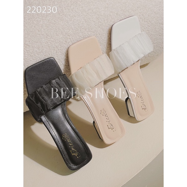 BEESHOES - GUỐC NỮ MŨI VUÔNG- GUỐC NỮ GÓT VUÔNG CAO 4 PHÂN SẴN MÀU ĐEN - TRẮNG - KEM 220230