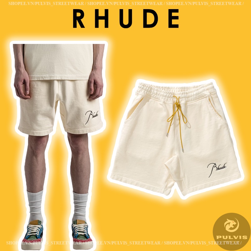 ⚡️[Best Quality] - Quần Short RHUDE SMALL LOGO COTTON JERSEY SHORTS Cream, Quần đùi Rhude