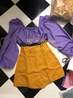 SET ÁO CROP TÍM QUẦN SHORT VÀNG (KÈM HÌNH THẬT)