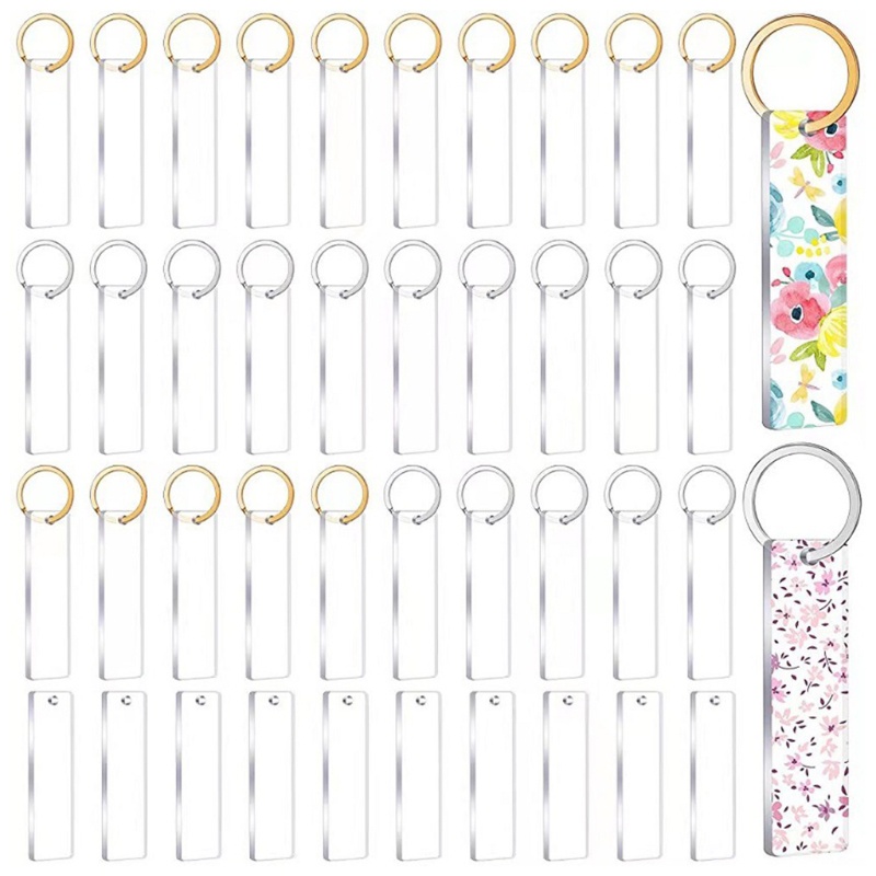 Set 40 Đĩa Nhựa Acrylic Trong Suốt Hình Chữ Nhật Trơn Kèm 30 Đĩa Thay Thế Cho Móc Khóa