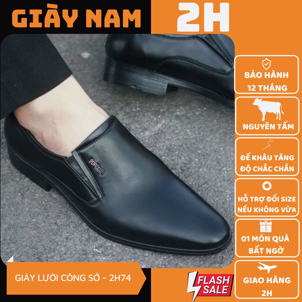 GIÀY LƯỜI, GIÀY TÂY NAM CÔNG SỞ MÕM NHỌN  GIÀY DA BÒ MÀU ĐEN 2H - 74
