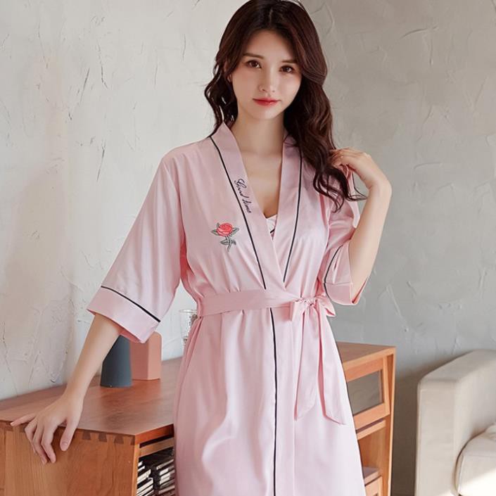 Áo choàng hoa hồng kimono viền sang trọng áo ngủ cao cấp Thư Thư [HÀNG CAO CẤP] | BigBuy360 - bigbuy360.vn
