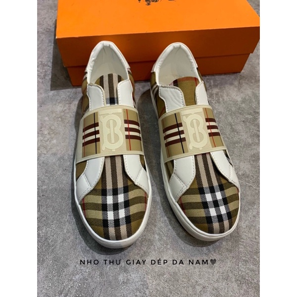 Giày thể thao nam ,giày lười ,slipon burberry sọc vàng đế trắng 2 cm cao cấp,kèm hộp]
