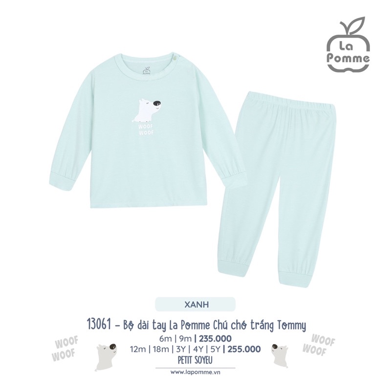 Lapomme Bộ dài tay chú chó trắng Tommy La Pomme 6m-5y AW2022