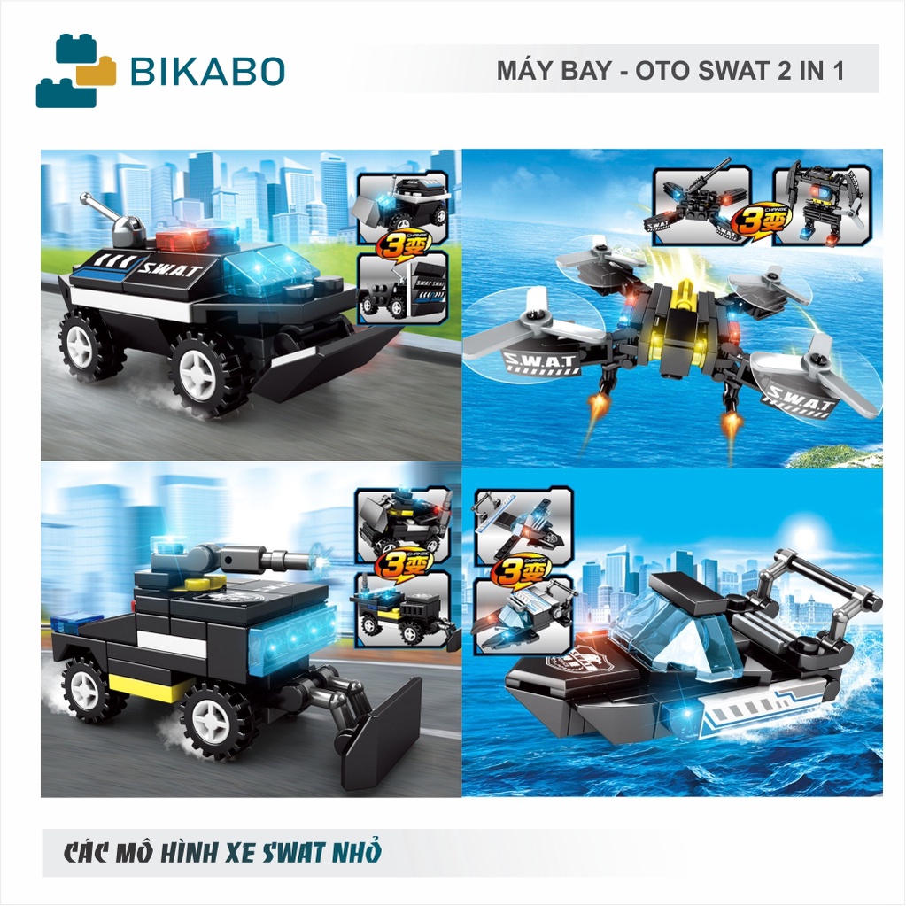 Mô hình lắp ráp ô tô city cảnh sát 409 chi tiết, đồ chơi lắp ráp cho bé tặng kèm công cụ tháo lắp, BIKABO