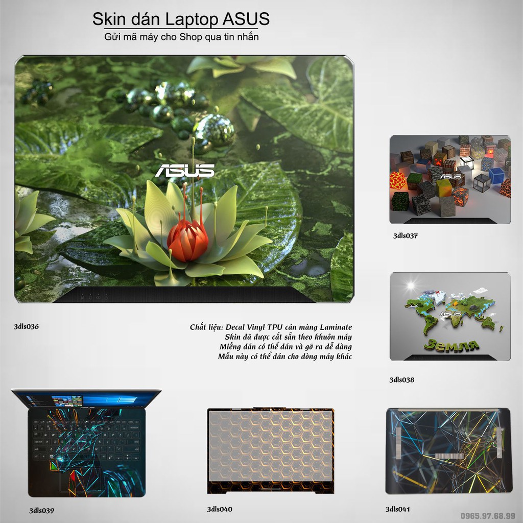 Skin dán Laptop Asus in hình 3D Green (inbox mã máy cho Shop)