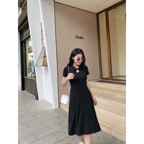 Coca dress - Đầm cổ polo khoét giọt nước co giãn