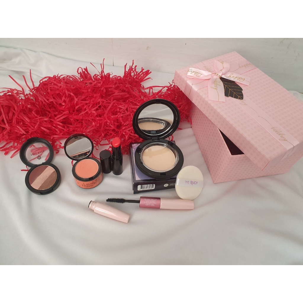 [BL6] Hộp quà tặng trang điểm cao cấp Hàn Quốc 5 món má hồng, phấn phủ, mascara, phấn mắt và son lì, tặng kèm hộp quà