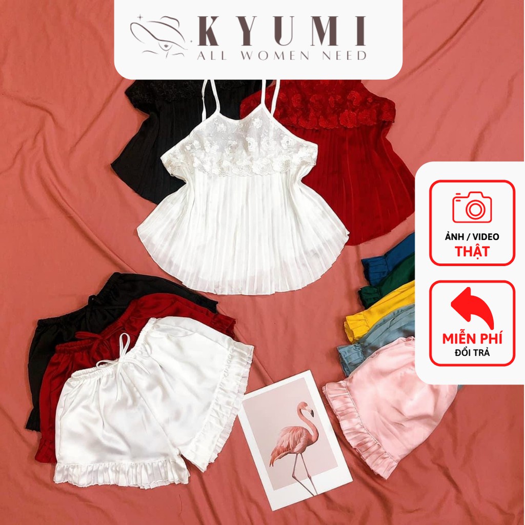 Đồ ngủ sexy yếm 2 dây dập ly phối ren KYUMI OFFICIAL chất liệu lụa satin mềm mịn mát, freesize 40-65kg tùy chiều cao 013 | BigBuy360 - bigbuy360.vn