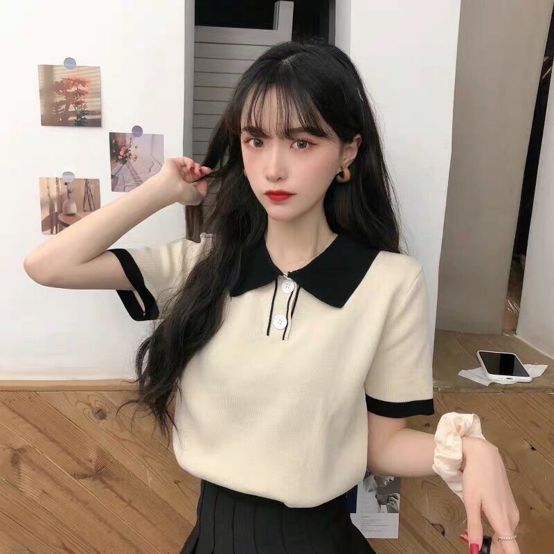 Áo kiểu nữ FM Style tay ngắn hoạ tiết sọc chất vải dệt kim thời trang hàn quốc 220223010