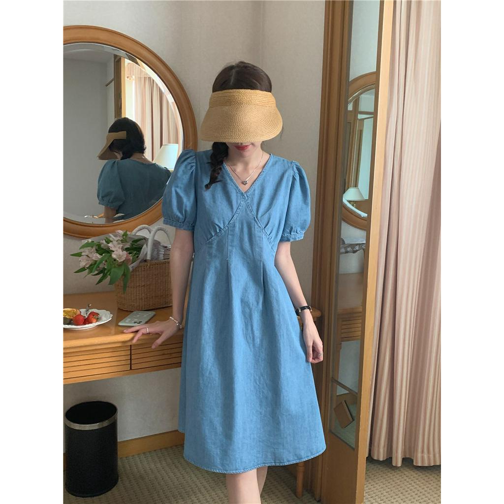 Đầm Denim Dáng Ôm Cổ Chữ V Thắt Eo Thời Trang Dành Cho Nữ 51273