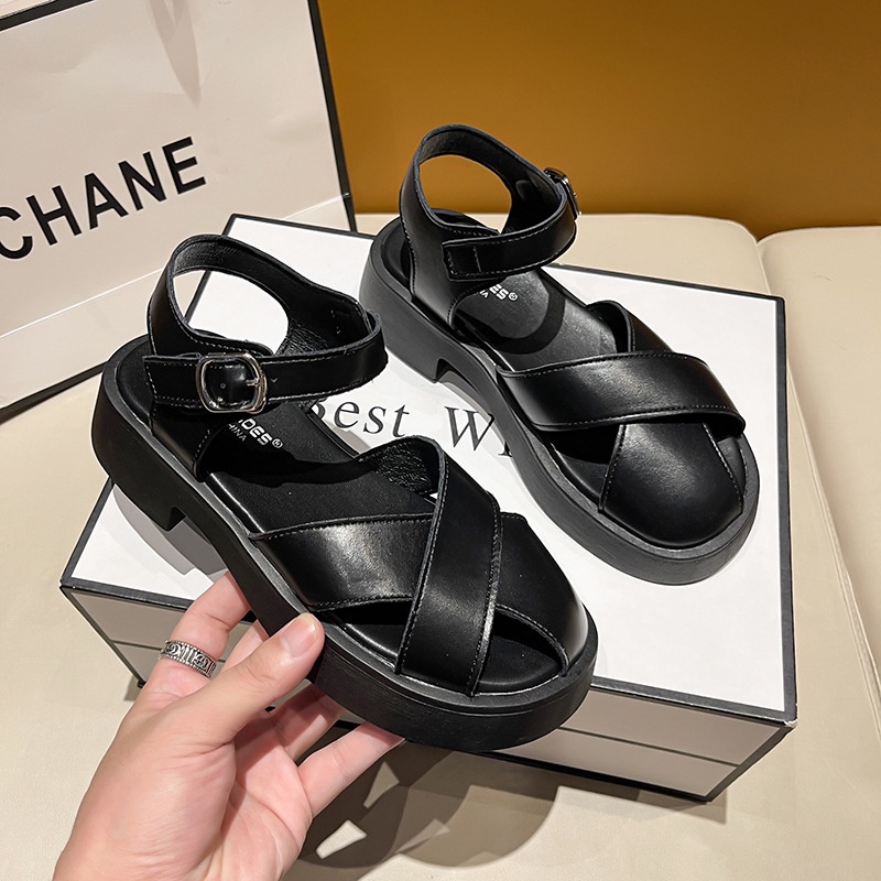 Xăng đan IELGY đế dày màu trơn khóa cài phong cách cổ điển dành cho nữ