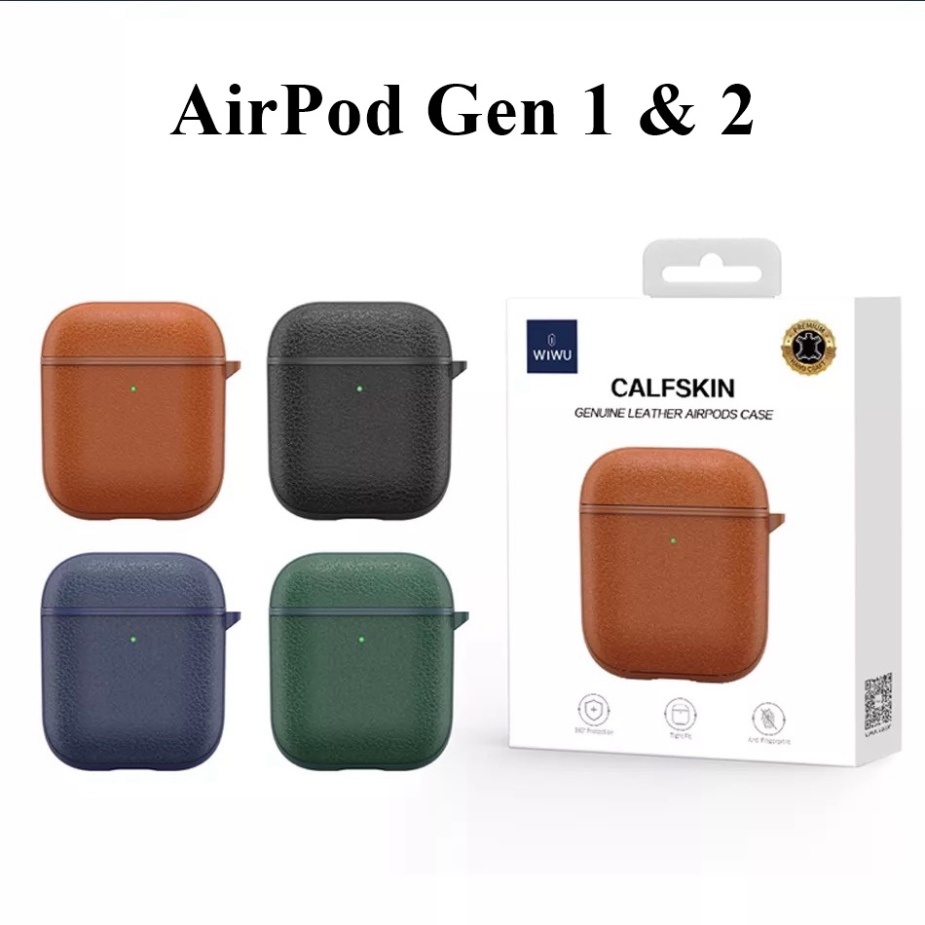 Bao da WIWU CALFSKIN GENIUS LEATHER cho tai nghe không dây Air-podS 3 2021,  Pro,  1,  2 chính hãng da thật 100% cao cấp