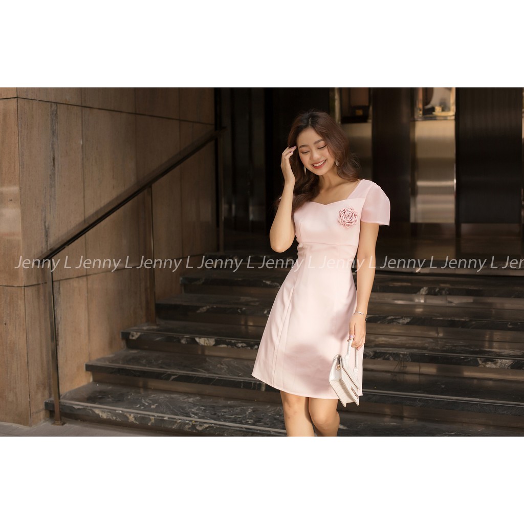 Jenny L - Đầm cổ vuông phối organza tay ngắn Charlotte Dress JL124