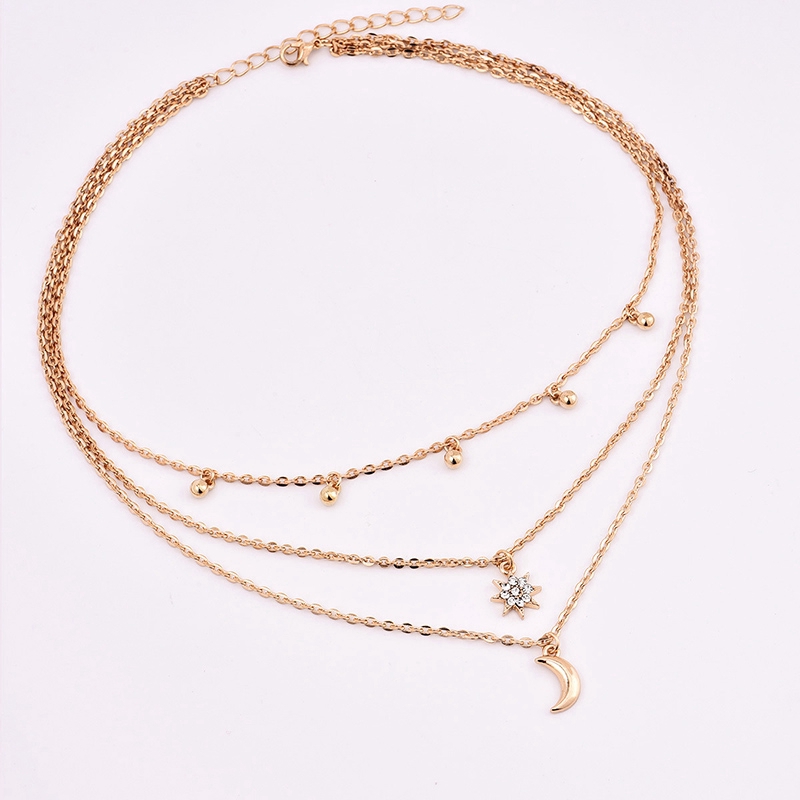 [YD]Boho Multi Layer Beads Choker Necklaces for Women Sexy Moon Fashion Pendant Vintage Necklace