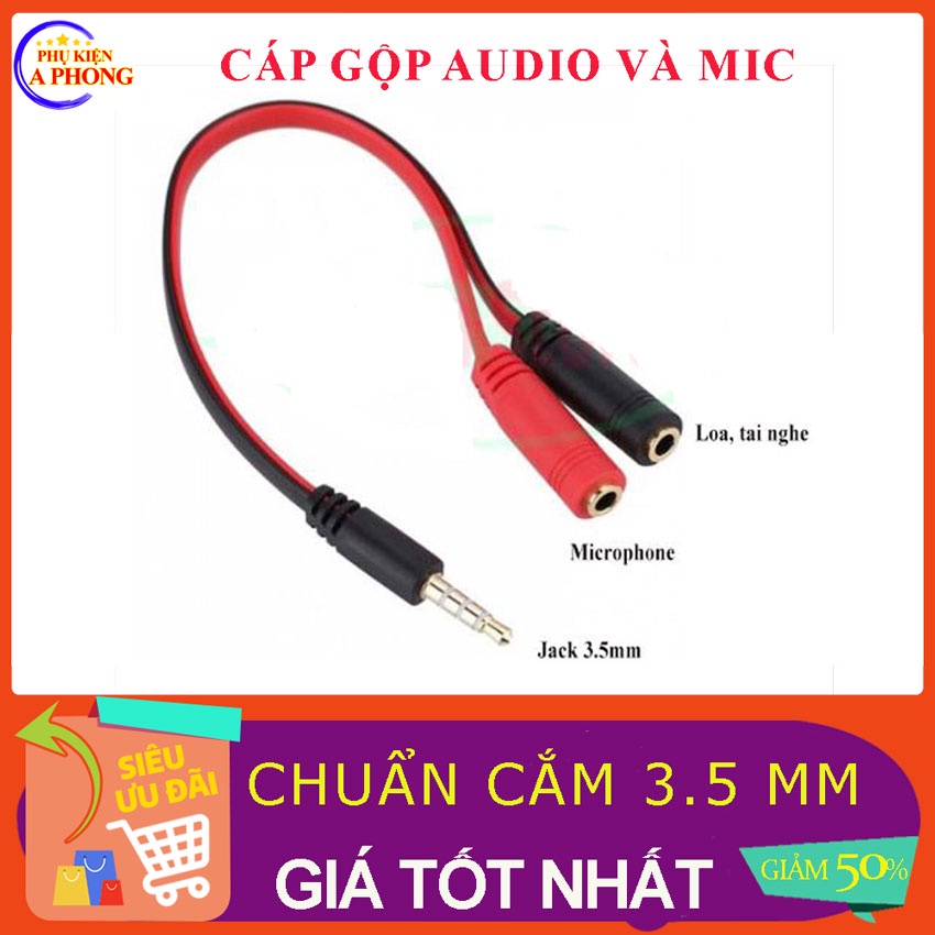 Cáp OTG4 Gộp Cổng 2 cổng audio và mic thành 1 cổng 3.5 mm, giắc, dắc cáp âm thanh cho điện thoại, laptop