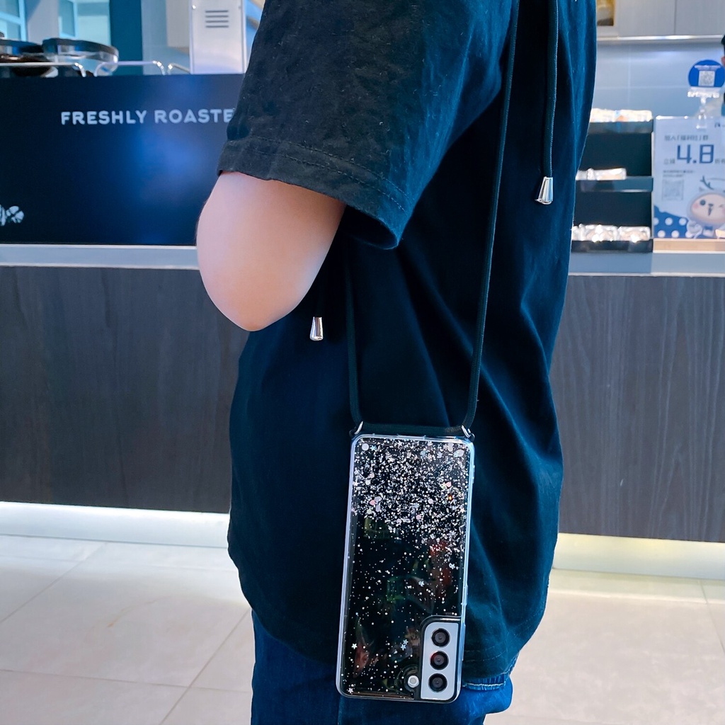 Ốp điện thoại silicon lấp lánh có dây đeo chéo cho Samsung Galaxy Note 20 S21 Ultra S20 FE S10 Plus S10E