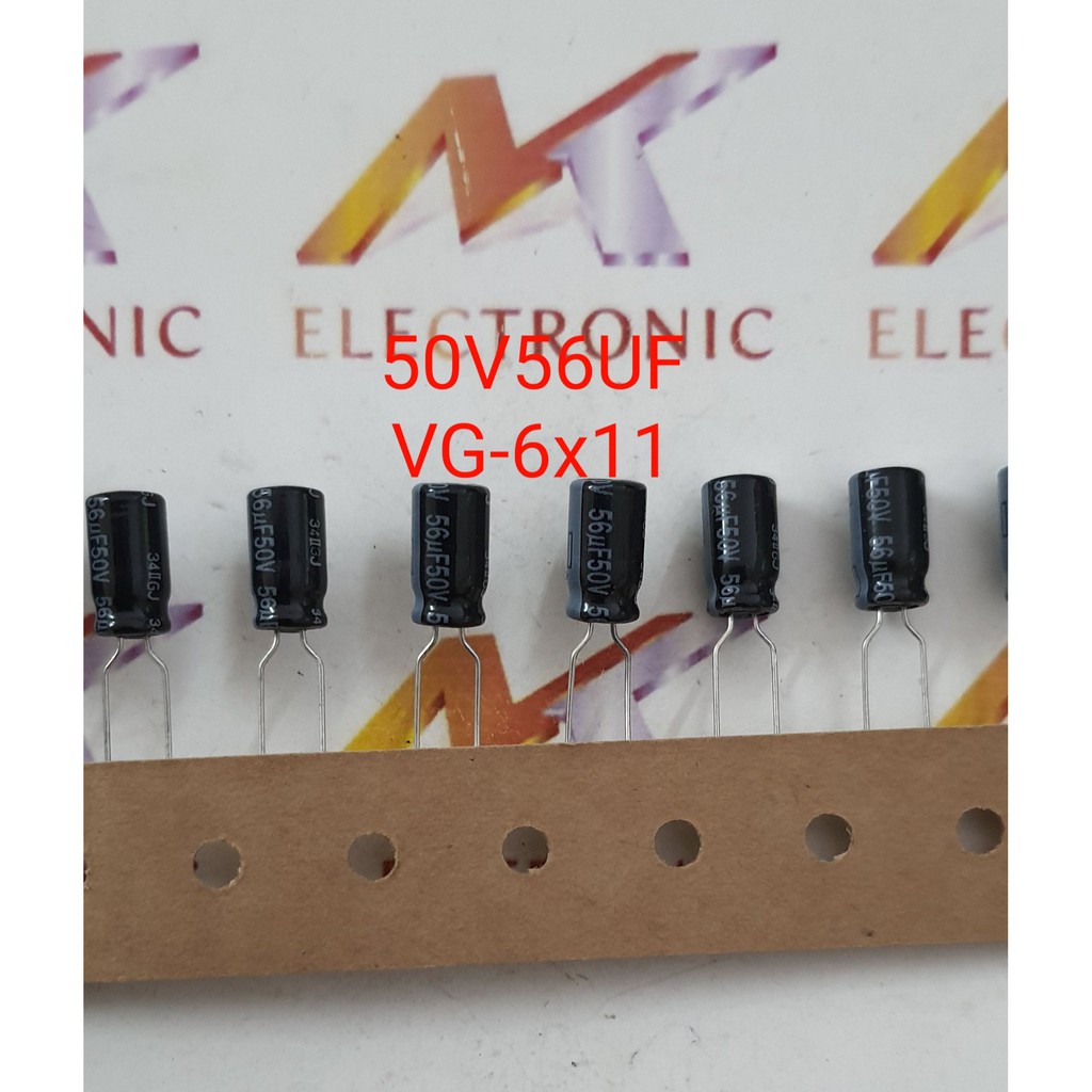 Tụ điện Nhật Bản vỉ giấy 50v56uf 50V 56UF 56UF50V 6x11 mm (con)