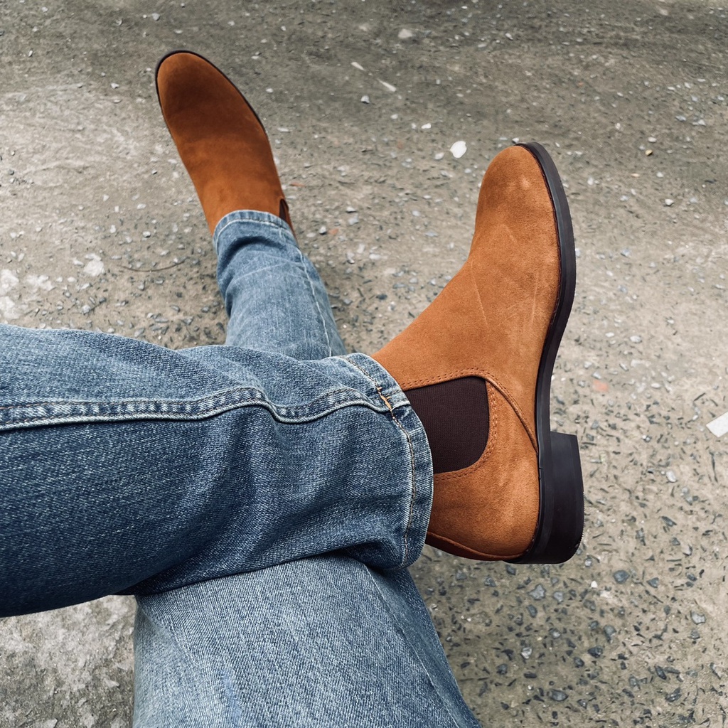 [CAO CẤP] Giày boot nam cổ lửng CHELSEA NÂU TOBACO da lộn mũi tròn đế phíp gót gỗ Văn phòng công sở Sartorial BH 1 năm