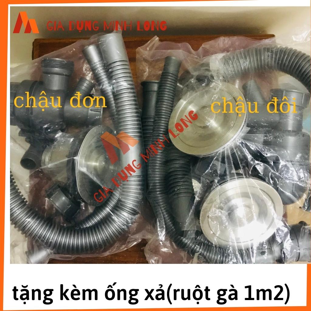 Bộ xả chậu rửa chén-bộ xả đôi-bộ xả đơn 100% inox 304- tặng kèm ruột gà xả