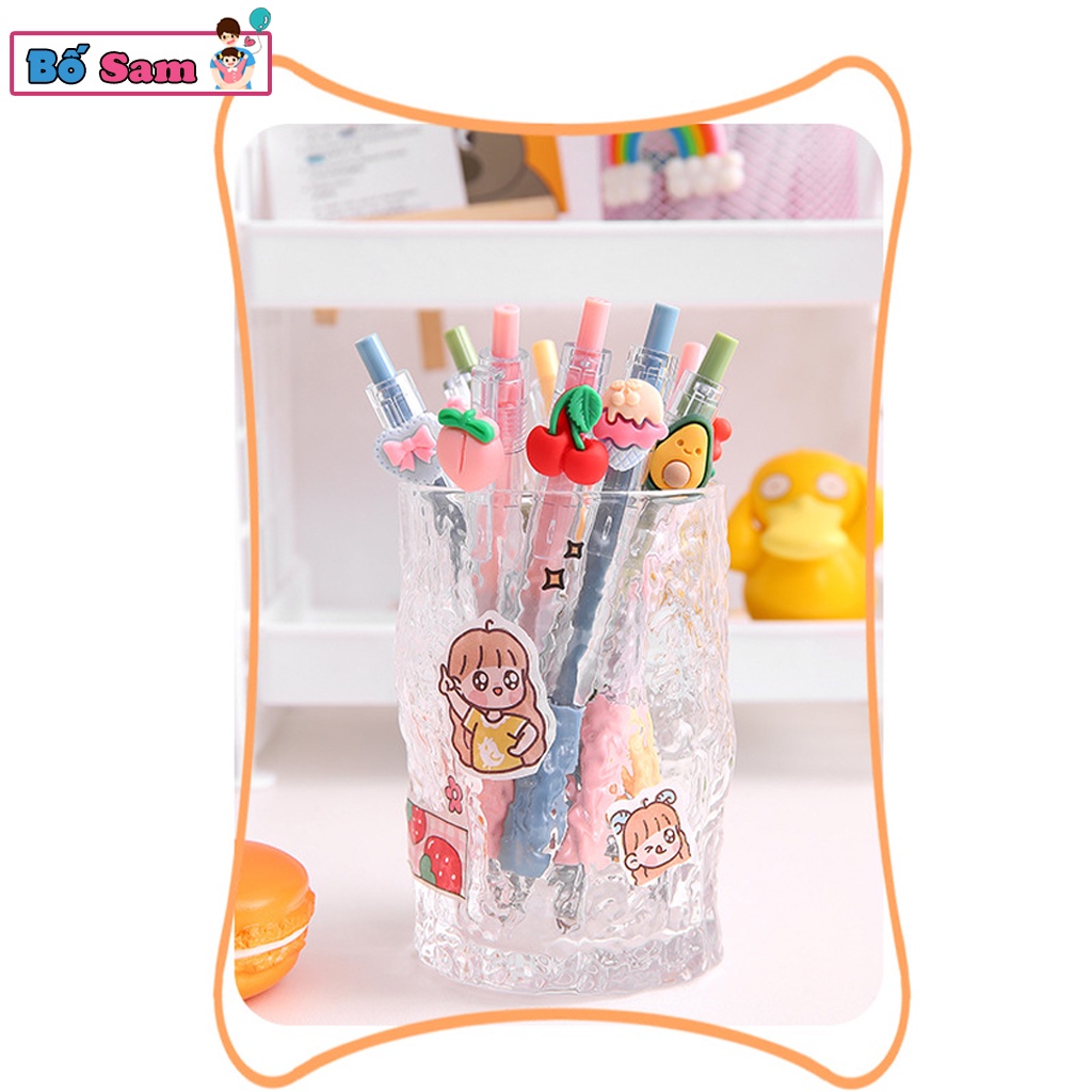 Bút bi nước cute mực đen ngòi 0.5mm, vỏ bút trong suốt gắn hoa quả dễ thương Shop Bố Sam
