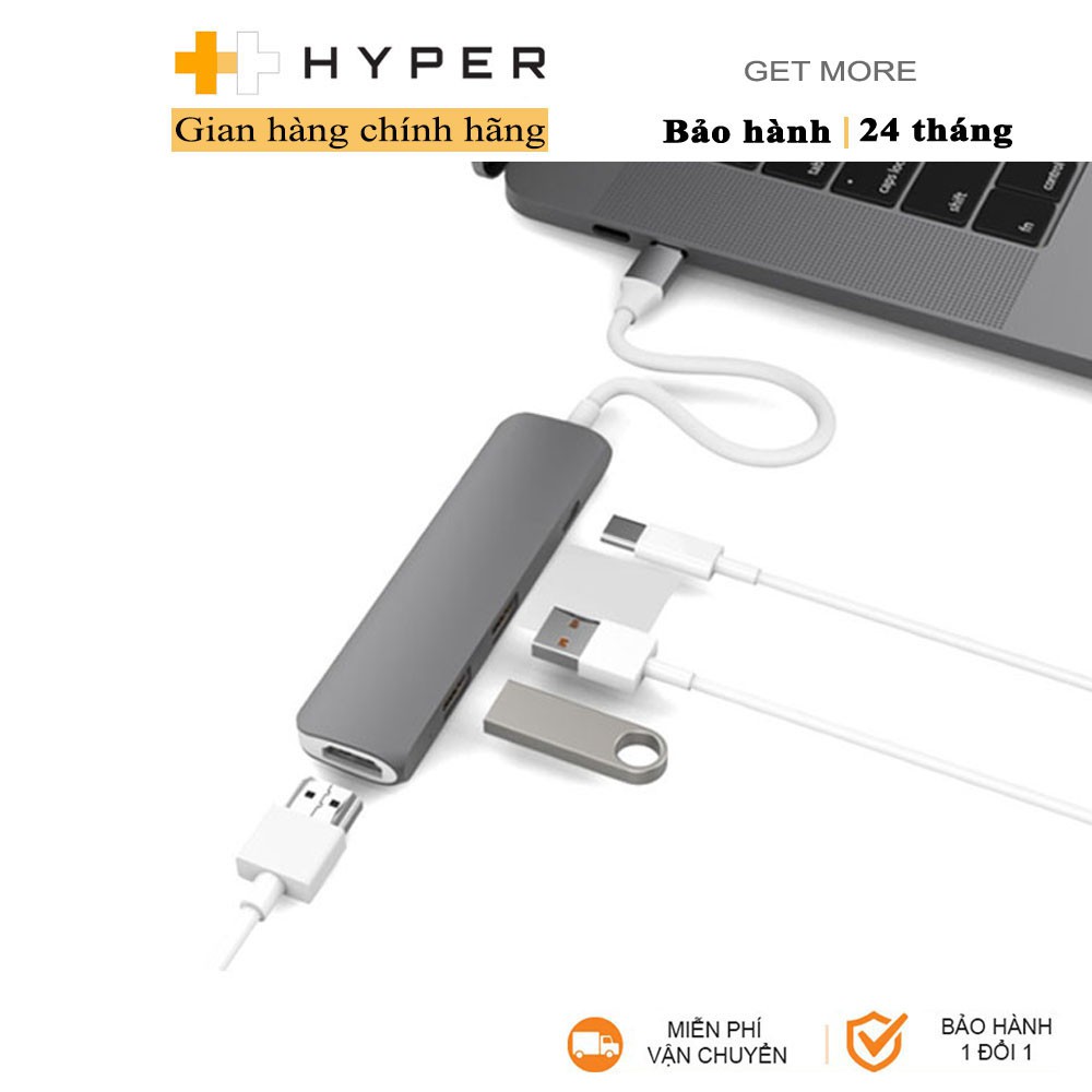 Cổng chuyển HyperDrive 4-in-1 HDMI 4K, USB-C Hub cho Macbook &amp; Devices - GN22B - Phân Phối Chính Hãng