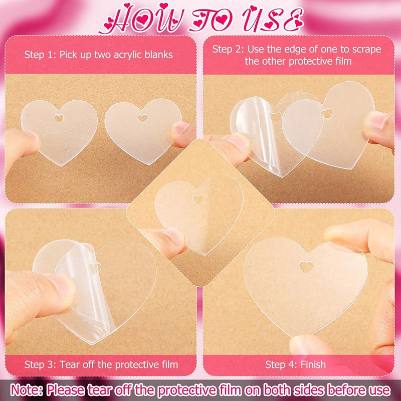 Set 60 Đĩa Tròn 3 Inch Bằng Acrylic Trong Suốt Họa Tiết Trái Tim Có Lỗ Kèm Dây Ruy Băng Đỏ