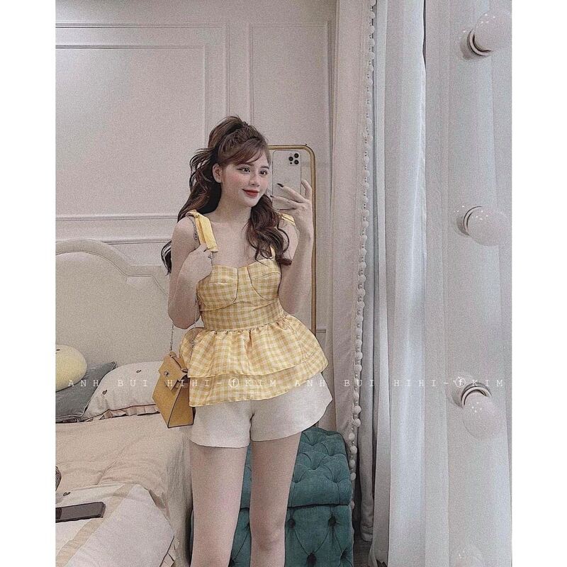 Áo 2 dây kẻ babydoll điệu đà