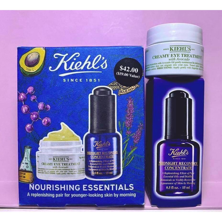Set dưỡng da Kiehl's Nourishing Essentials (Kem mắt bơ + Serum Midnight)