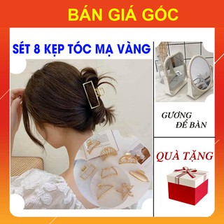 Kẹp Tóc Hàn Quốc Càng Cua 8 Chiếc [COMBO TẶNG KÈM] Gương Để Bàn Trang Điểm 2 Mặt GIÁ SỈ, Kẹp Kim Loại Hot Trend 3 5 Mini