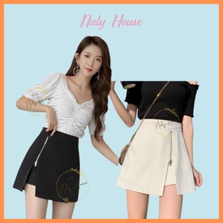 Quần Short Giả Váy Nữ Vạt Khóa Xẻ Tà Nữ Tính Chất Tuyết Mưa Dày Dặn Có Khóa Kéo Naly