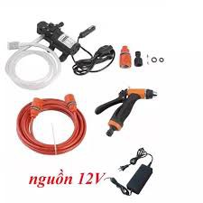 Máy rửa xe mini 8m dây - máy bơm nước mini 12v - rửa xe đa năng kèm nguồn 12v 4a