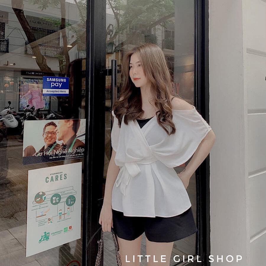 Sét Áo Sơ Mi Thắt Eo Kèm Quần Short Ống Rộng, Chất Đũi, Phong Cách ULZZANG Hàn Quốc